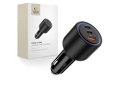 Carregador veicular CC04 de 3 portas PD175W - preto