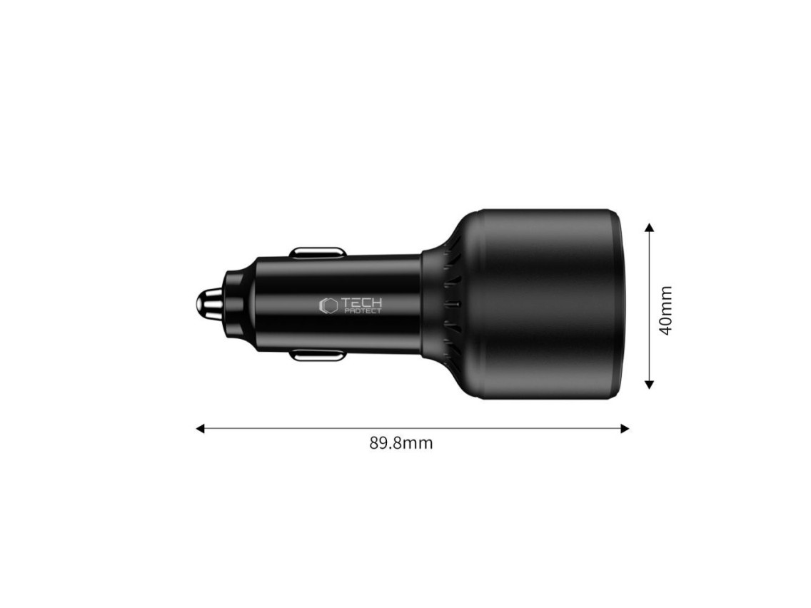 Carregador veicular CC04 de 3 portas PD175W - preto