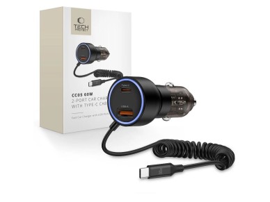 Cargador de coche CC05 de 2 puertos PD60 W + cable USB-C - Negro