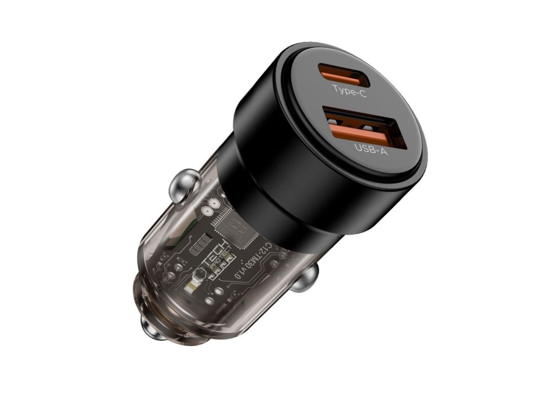 Carregador veicular CC03 de 2 portas PD75W - preto