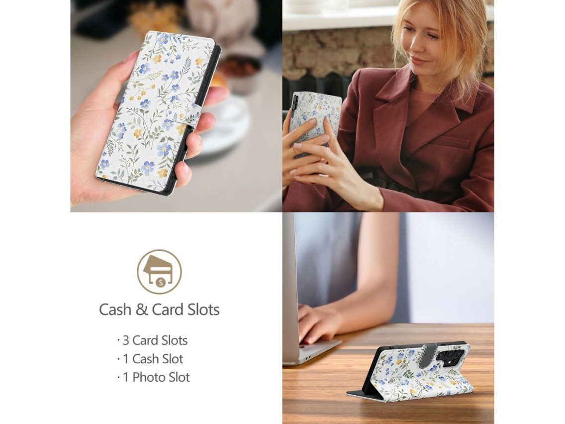 Funda tipo cartera Tech-Protect para Samsung Galaxy A56 5G - Margaritas blancas