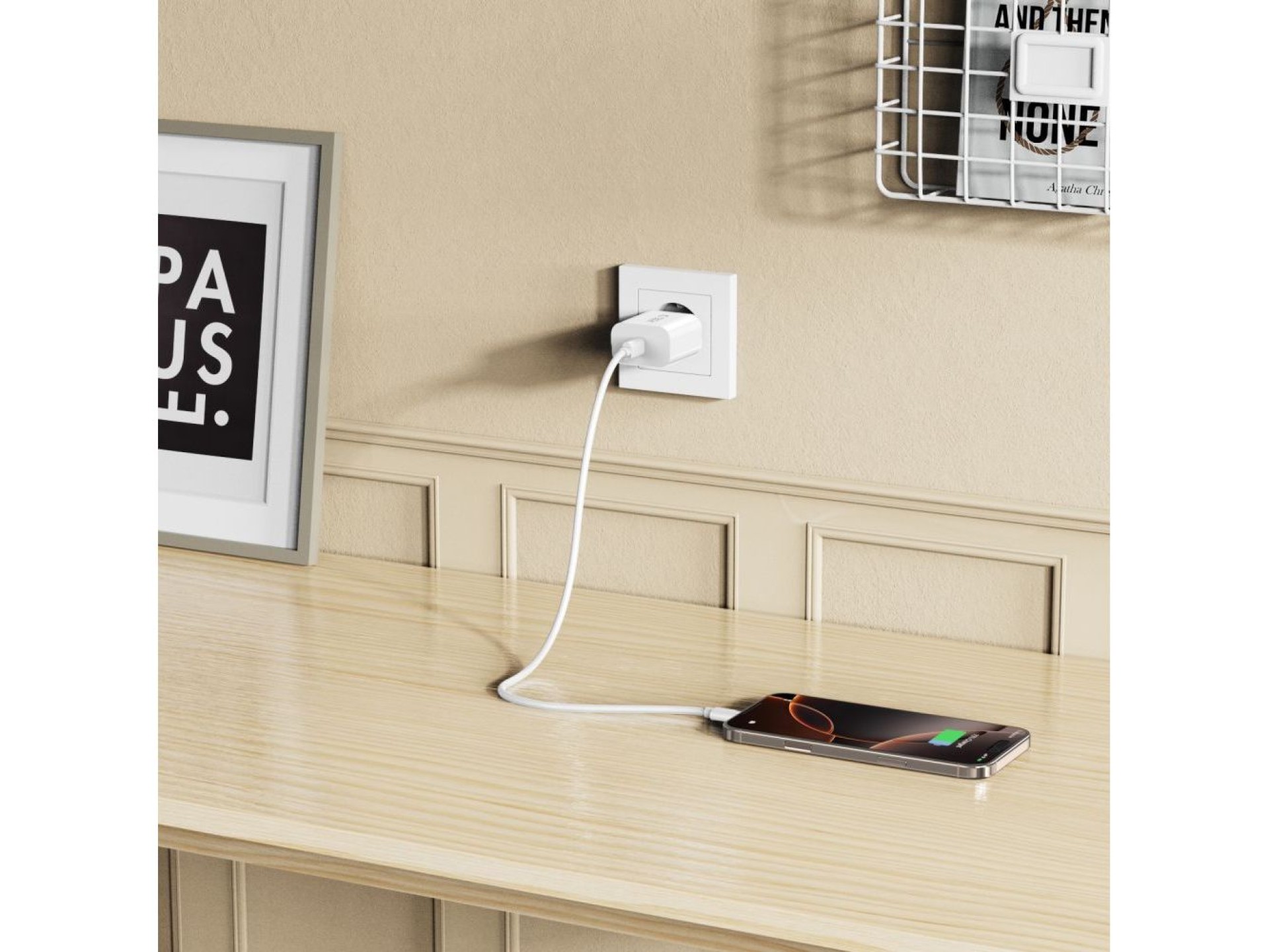 Tech-Protect NC20W PD20W USB-C wall charger with USB-C cable - white