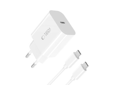 Tech-Protect NC20W PD20W USB-C wall charger with USB-C cable - white Tech-Protect NC20W PD20W USB-C wall charger with USB-C cable - white