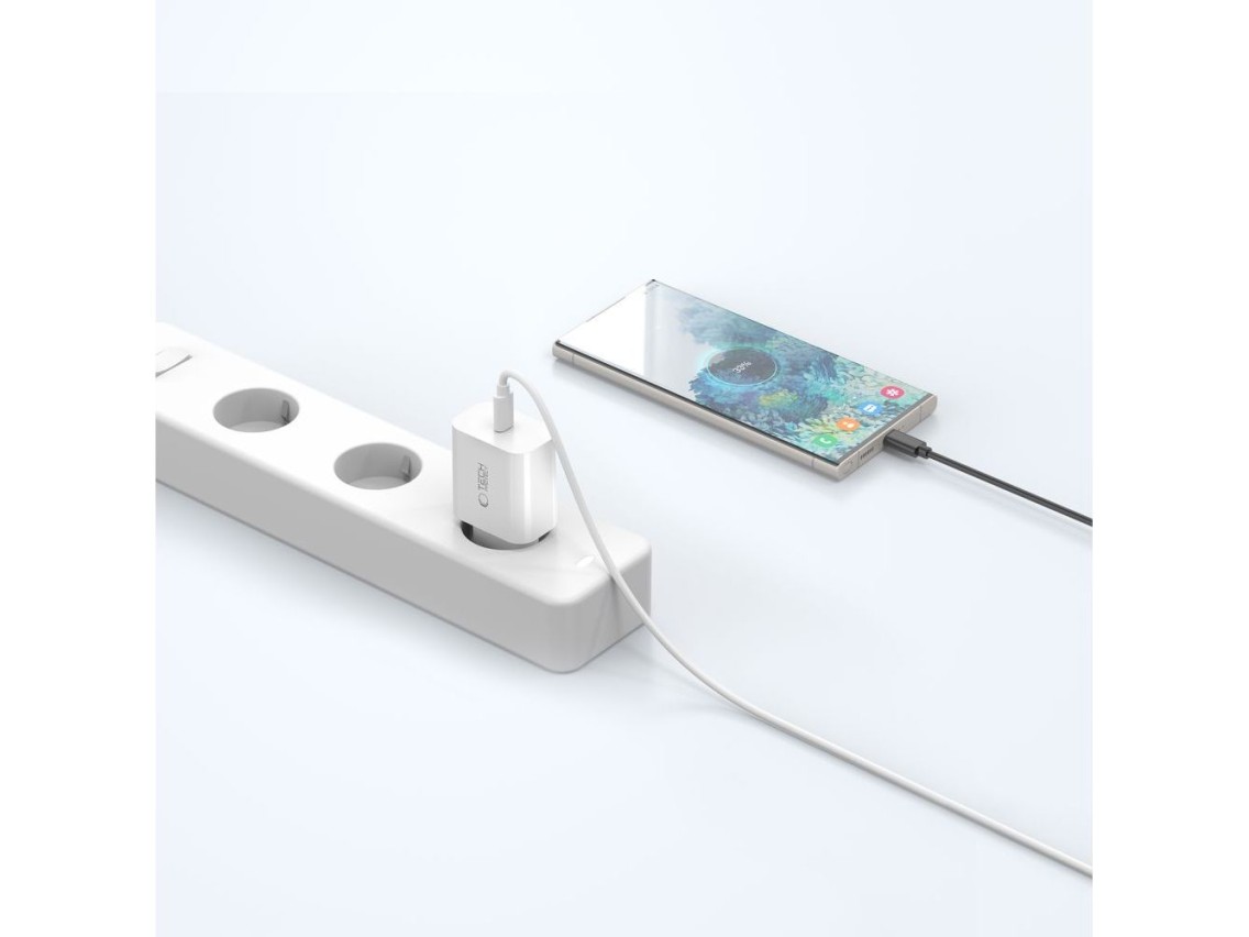 Tech-Protect NC20W PD20W USB-C wall charger with USB-C cable - white