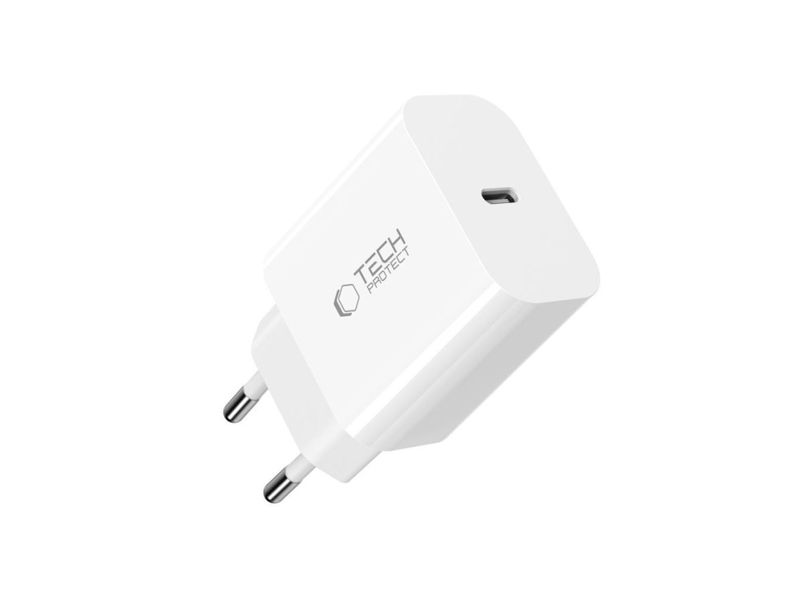 Tech-Protect NC20W PD20W USB-C wall charger with USB-C cable - white
