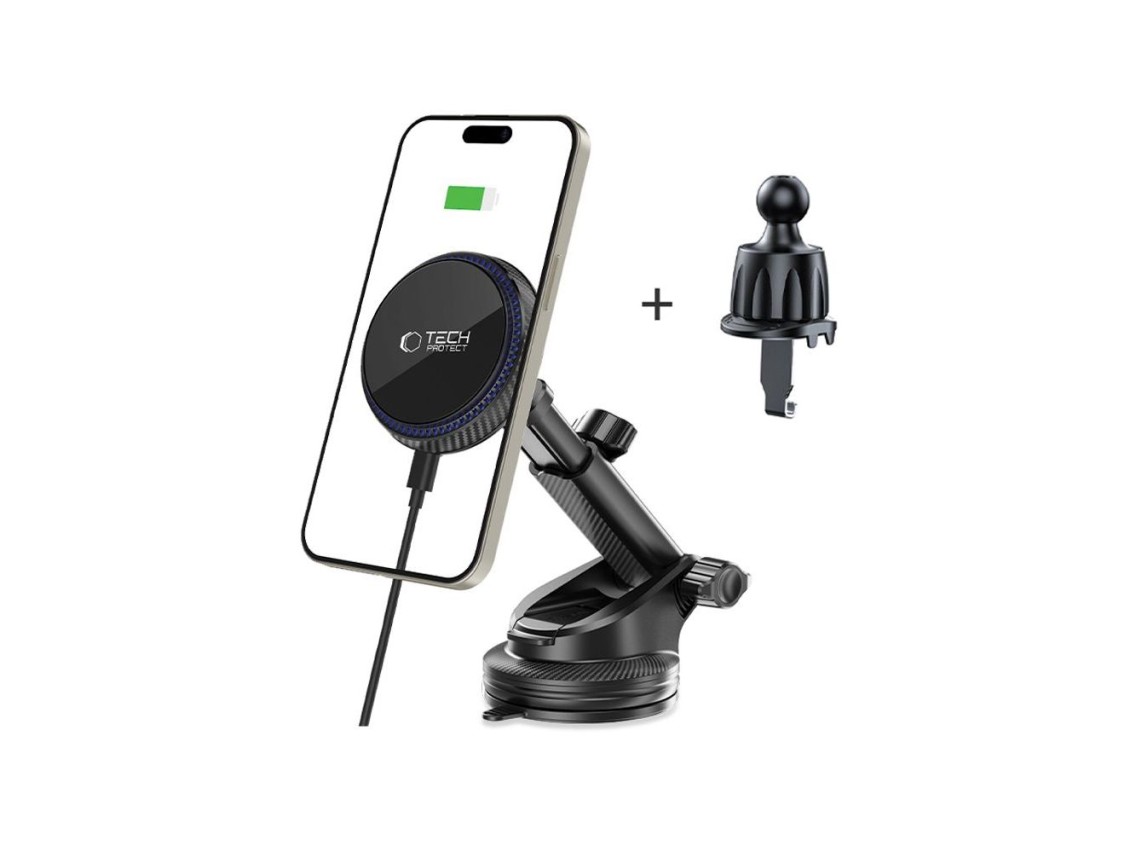 Suporte magnético Tech-Protect MM15W-V4 MagSafe 15W para carro, para painel, para-brisa e saída de a