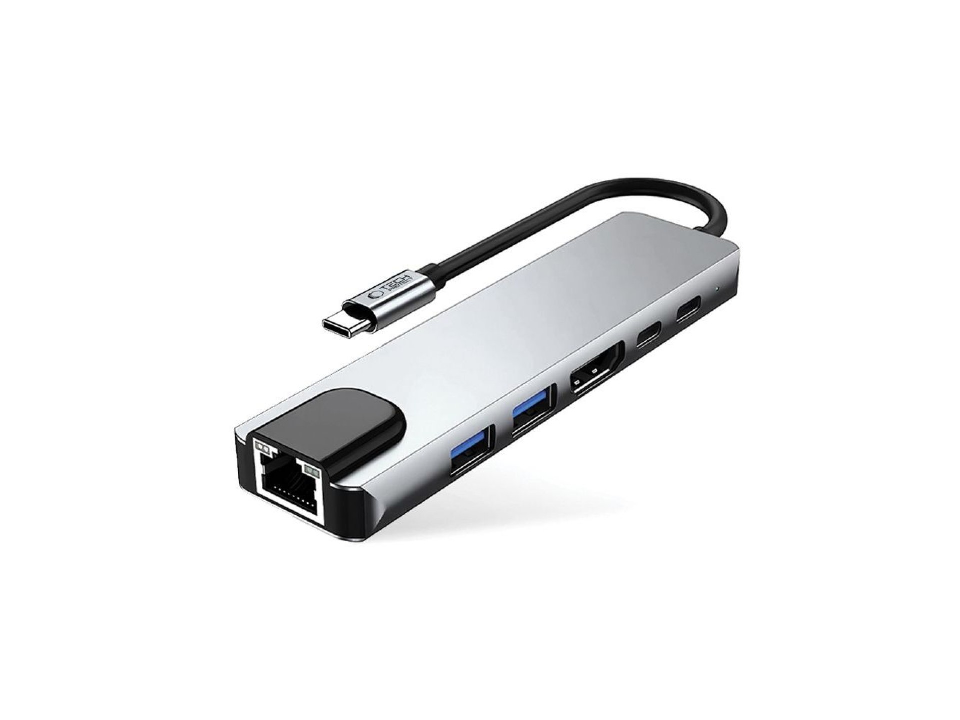 Adaptador HUB Tech-Protect HB02 6 em 1 USB-C + USB 2.0 + USB 3.0 + HDMI 4K 30Hz + RJ45 + PD100W - ci