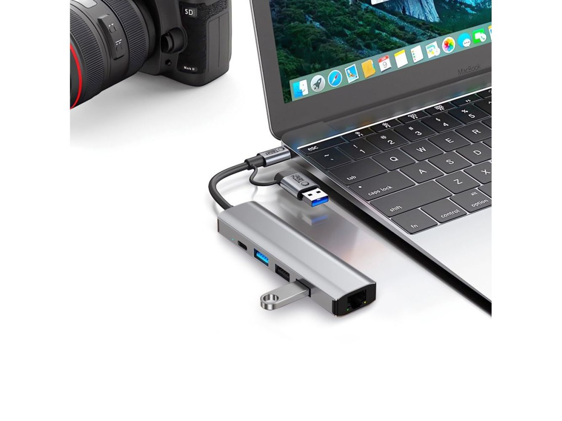 Tech-Protect HB03 HUB Adapter 5in1 USB-C + USB2.0 + USB3.0 + RJ45 - gray