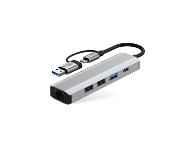 Adaptador HUB Tech-Protect HB03 5 en 1 USB-C + USB 2.0 + USB 3.0 + RJ45 - gris