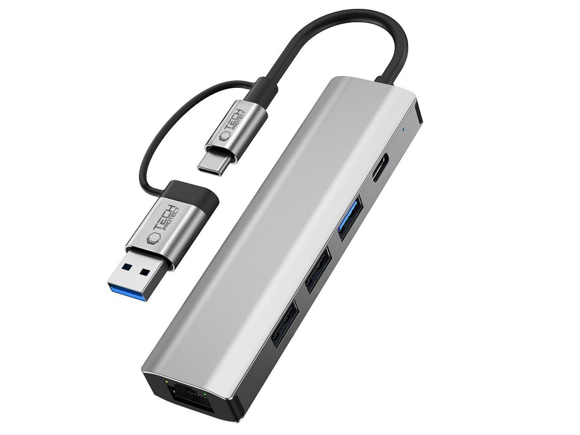 Tech-Protect HB03 HUB Adapter 5in1 USB-C + USB2.0 + USB3.0 + RJ45 - gray