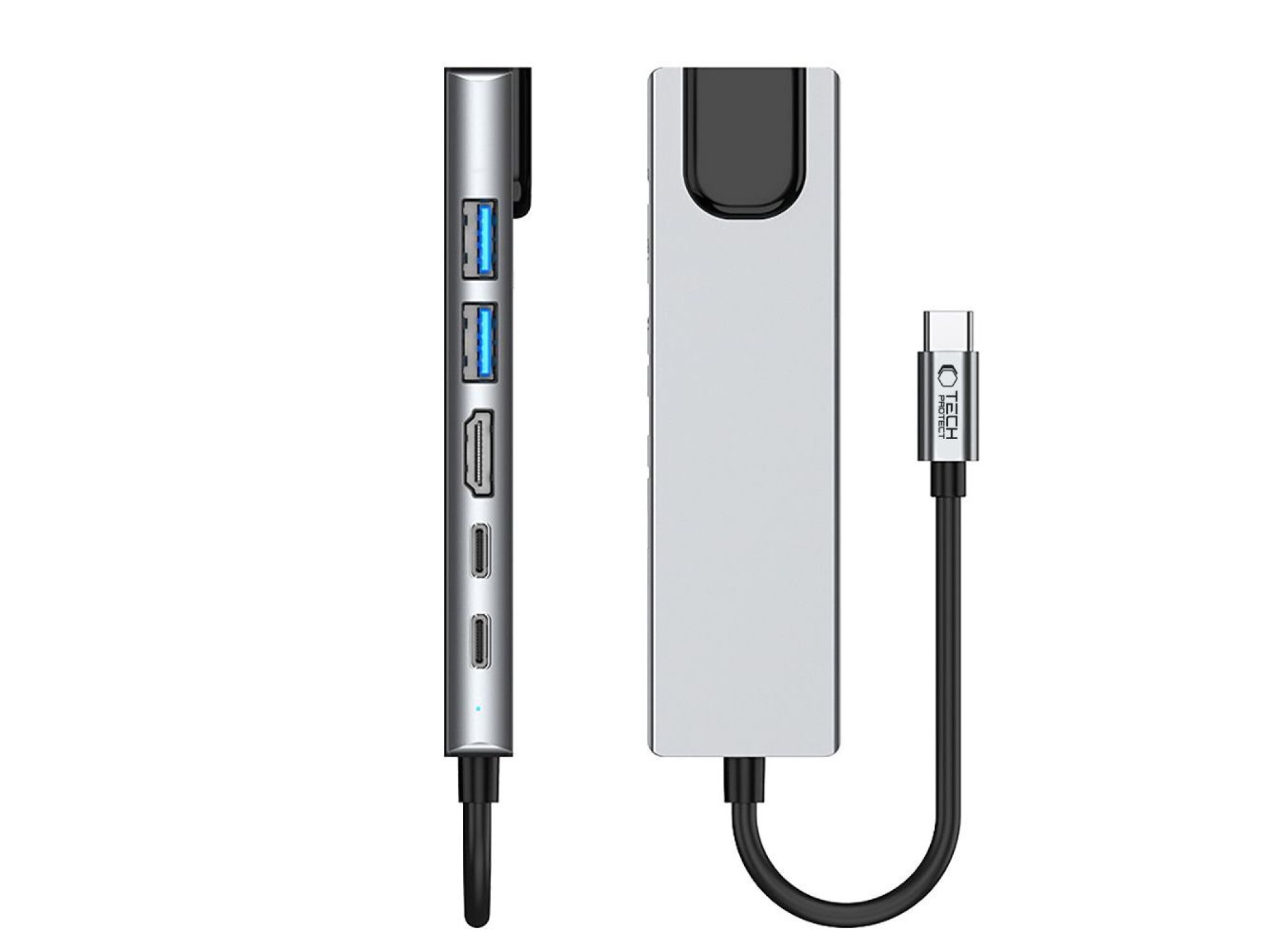 Adaptador HUB Tech-Protect HB02 6 em 1 USB-C + USB 2.0 + USB 3.0 + HDMI 4K 30Hz + RJ45 + PD100W - ci