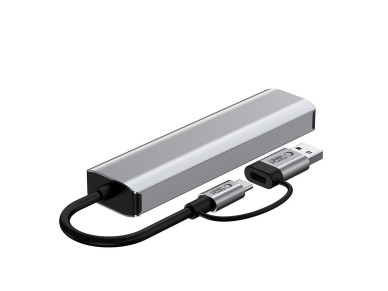 Adaptador HUB Tech-Protect HB03 5 en 1 USB-C + USB 2.0 + USB 3.0 + RJ45 - gris