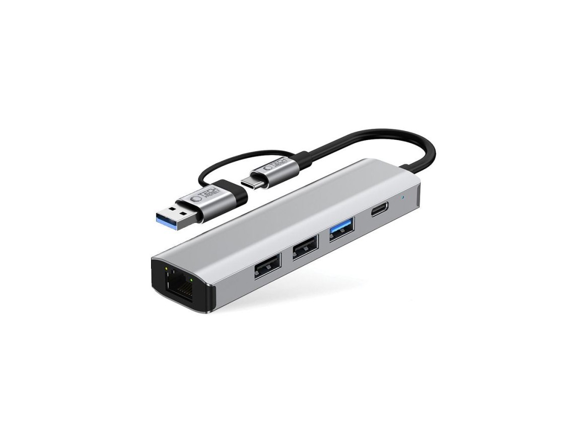 Tech-Protect HB03 HUB Adapter 5in1 USB-C + USB2.0 + USB3.0 + RJ45 - gray