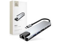 Tech-Protect HB02 HUB Adapter 6in1 USB-C + USB2.0 + USB3.0 + HDMI 4K 30Hz + RJ45 + PD100W - gray
