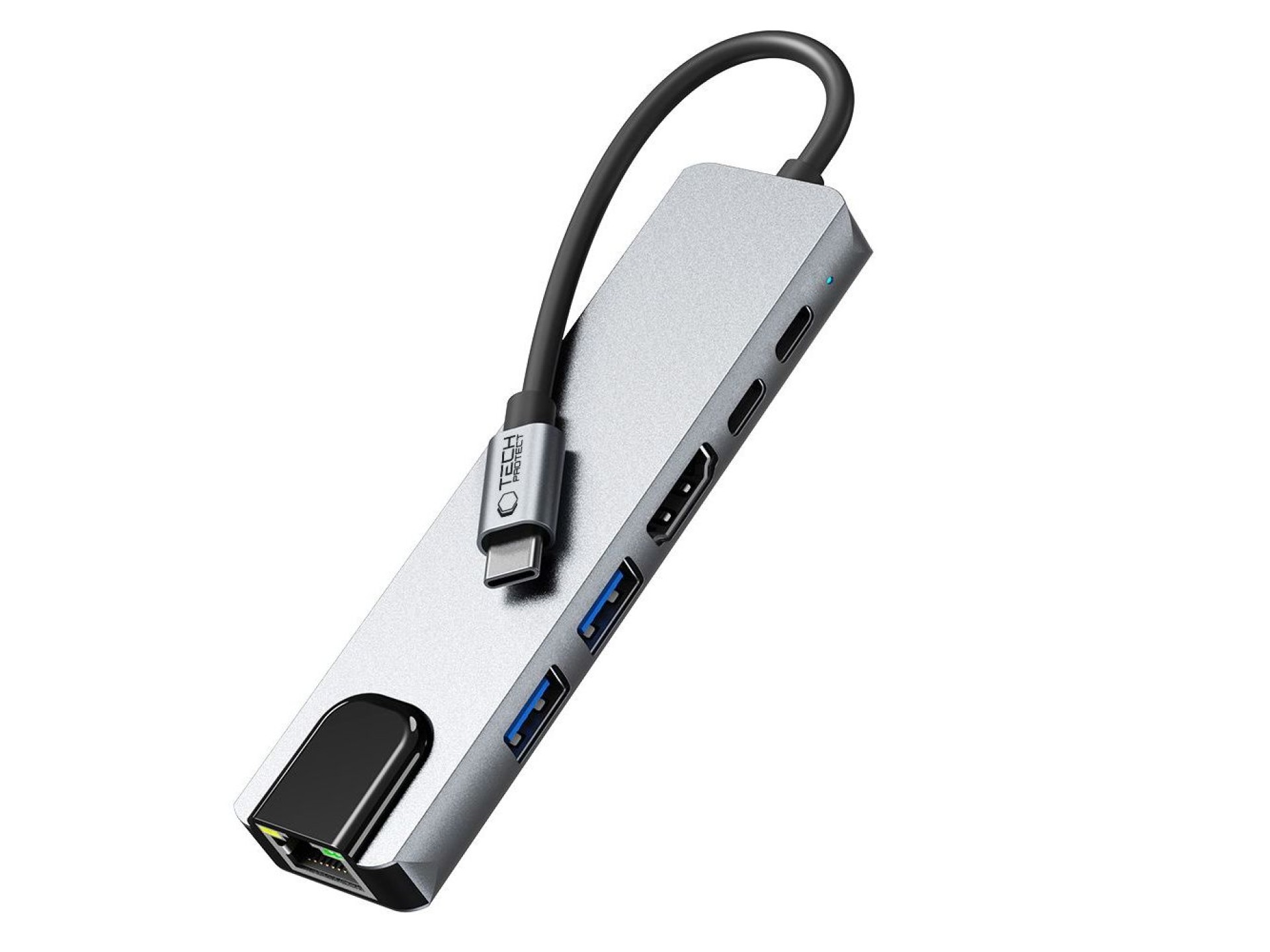 Adaptador HUB Tech-Protect HB02 6 em 1 USB-C + USB 2.0 + USB 3.0 + HDMI 4K 30Hz + RJ45 + PD100W - ci