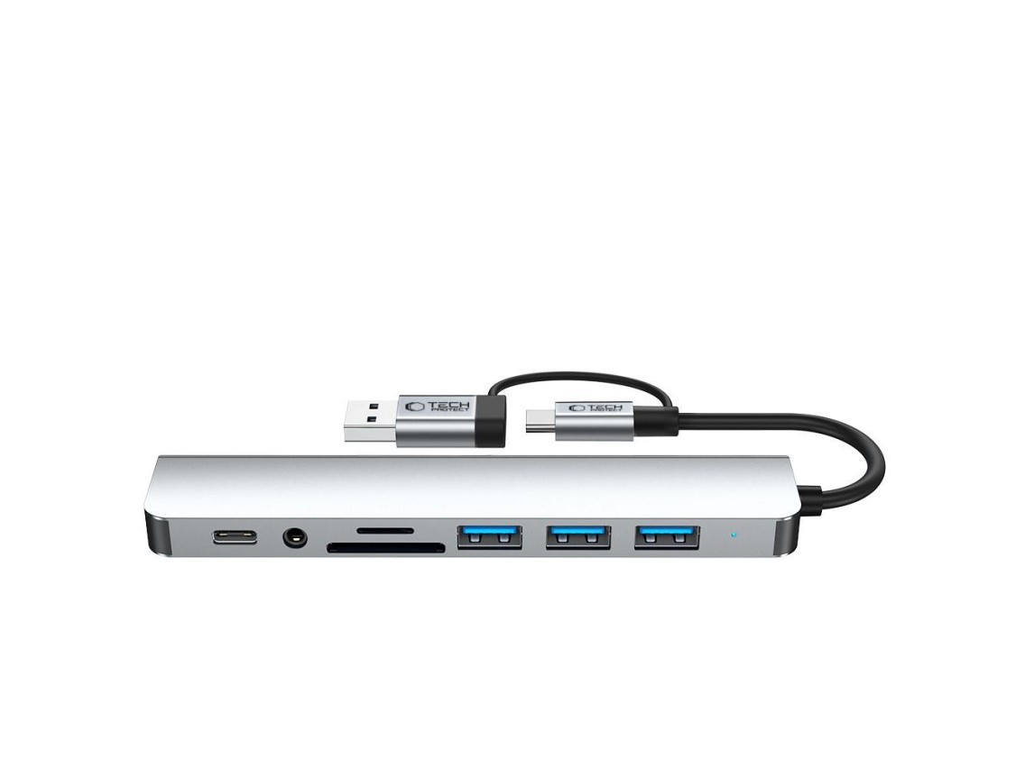 Tech-Protect HB06 HUB Adapter 8in1 TYPE-C + USB2.0 + USB3.0 + SD/TF + AV3.5 - gray