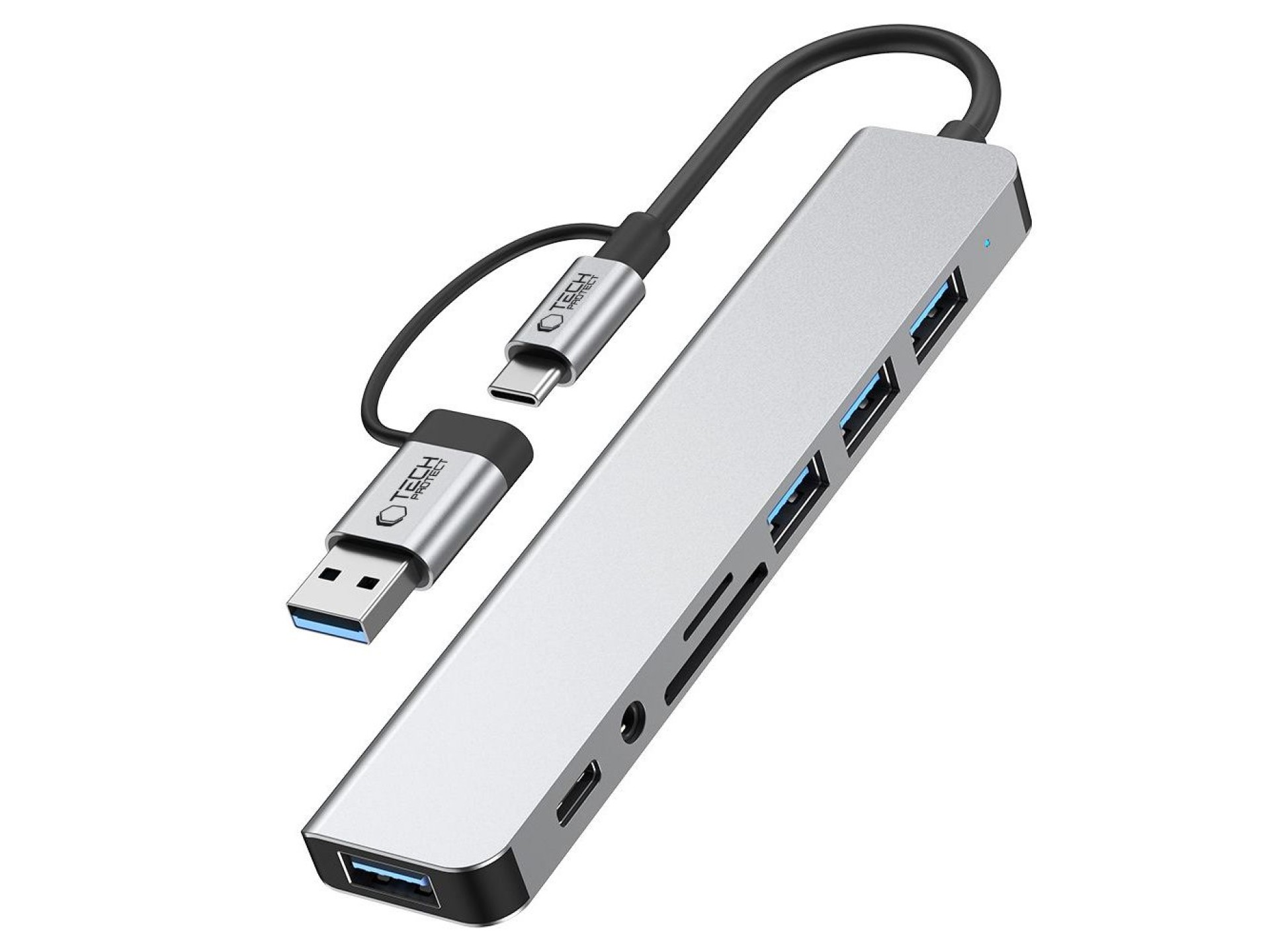 Tech-Protect HB06 HUB Adapter 8in1 TYPE-C + USB2.0 + USB3.0 + SD/TF + AV3.5 - gray
