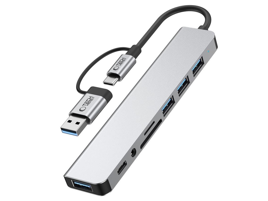 Tech-Protect HB06 HUB Adapter 8in1 TYPE-C + USB2.0 + USB3.0 + SD/TF + AV3.5 - gray