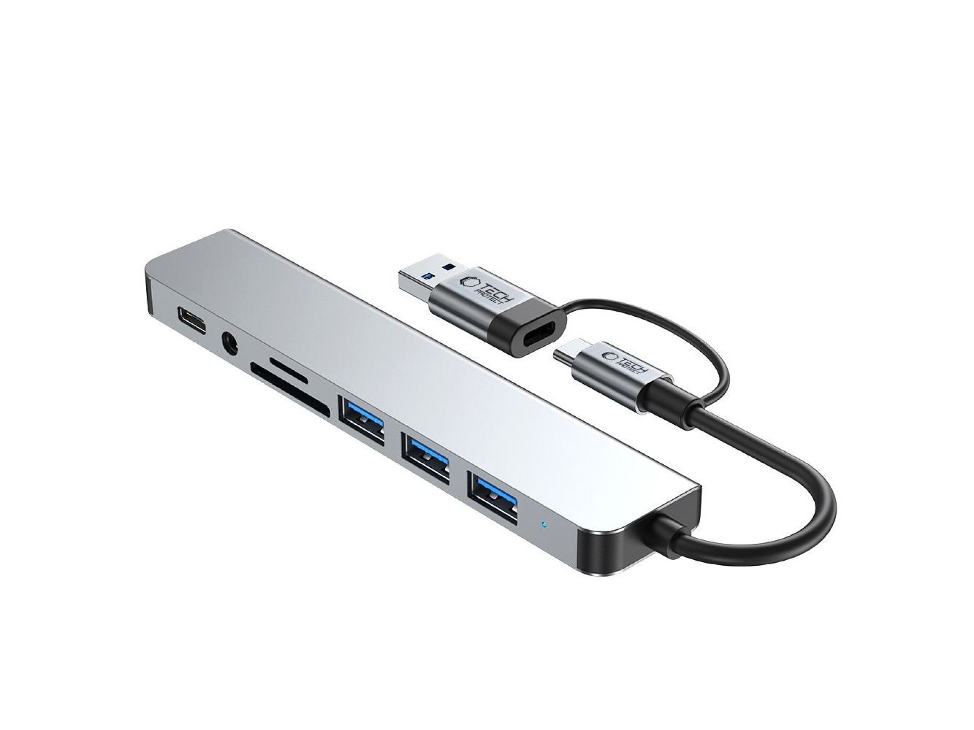 Tech-Protect HB06 HUB Adapter 8in1 TYPE-C + USB2.0 + USB3.0 + SD/TF + AV3.5 - gray