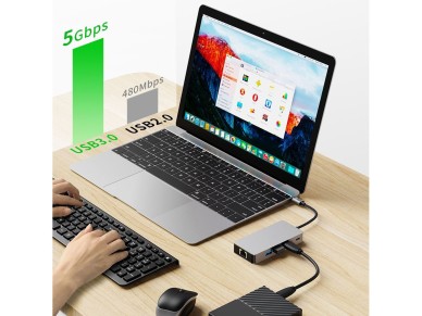Tech-Protect HB05 HUB 9in1 USB-C + USB2.0 + USB3.0 + HDMI 4K 60HZ + SD / TF + PD100W + RJ45 adapter 