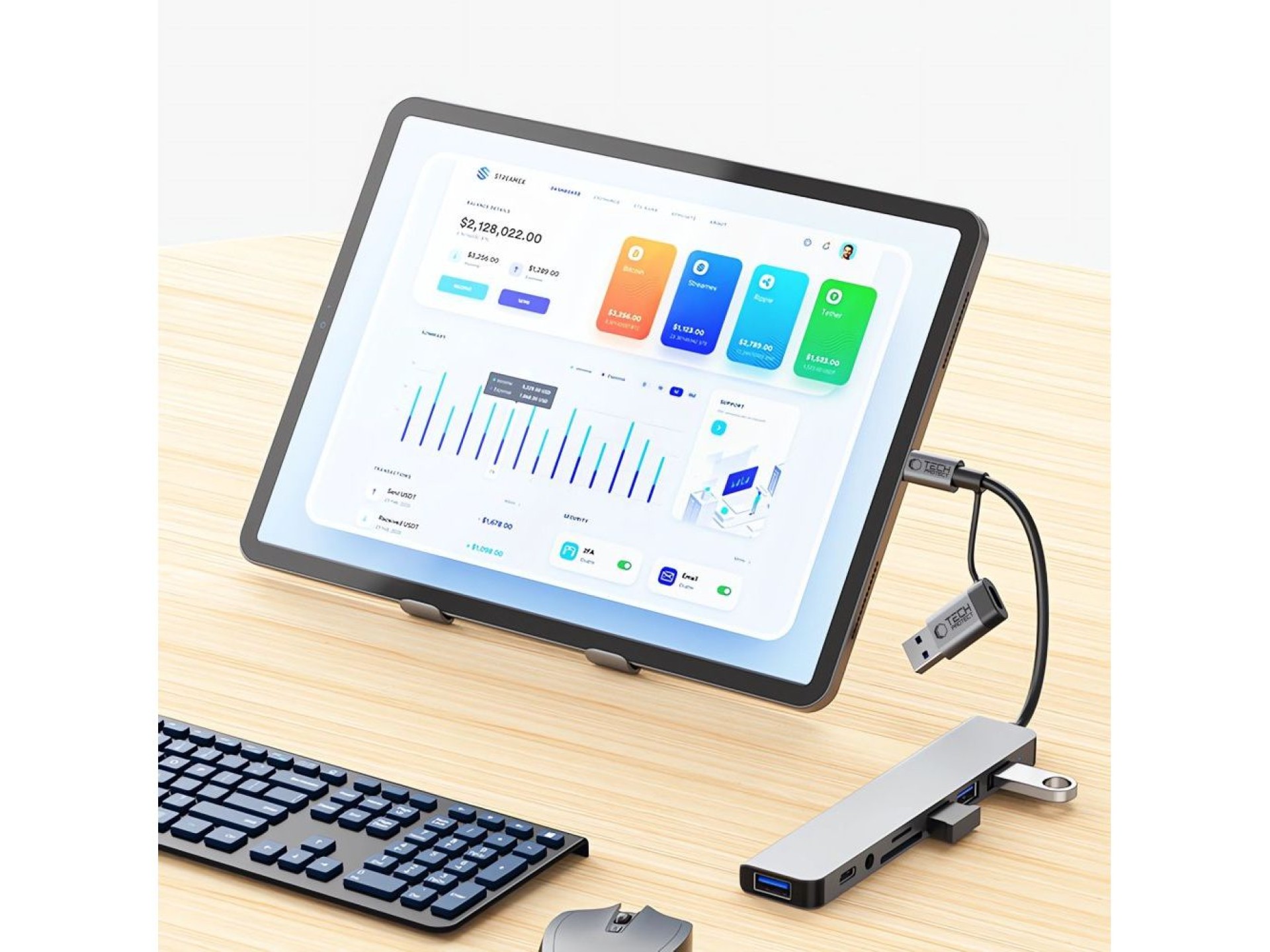 Tech-Protect HB06 HUB Adapter 8in1 TYPE-C + USB2.0 + USB3.0 + SD/TF + AV3.5 - gray