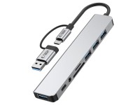 Tech-Protect HB06 HUB Adapter 8in1 TYPE-C + USB2.0 + USB3.0 + SD/TF + AV3.5 - gray