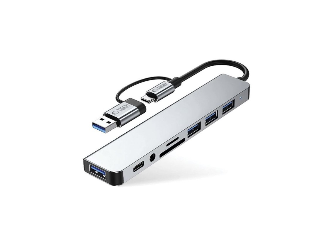 Tech-Protect HB06 HUB Adapter 8in1 TYPE-C + USB2.0 + USB3.0 + SD/TF + AV3.5 - gray