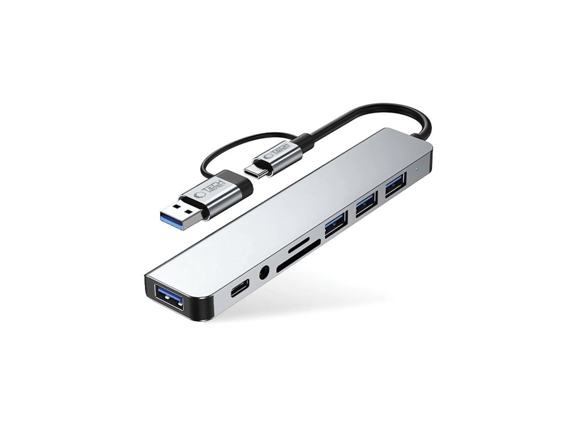 Tech-Protect HB06 HUB Adapter 8in1 TYPE-C + USB2.0 + USB3.0 + SD/TF + AV3.5 - gray