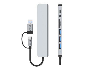 Adaptador HUB Tech-Protect HB06 8 en 1 TYPE-C + USB 2.0 + USB 3.0 + SD/TF + AV3.5 - gris