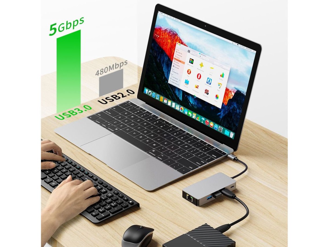 Tech-Protect HB05 HUB 9in1 USB-C + USB2.0 + USB3.0 + HDMI 4K 60HZ + SD / TF + PD100W + RJ45 adapter