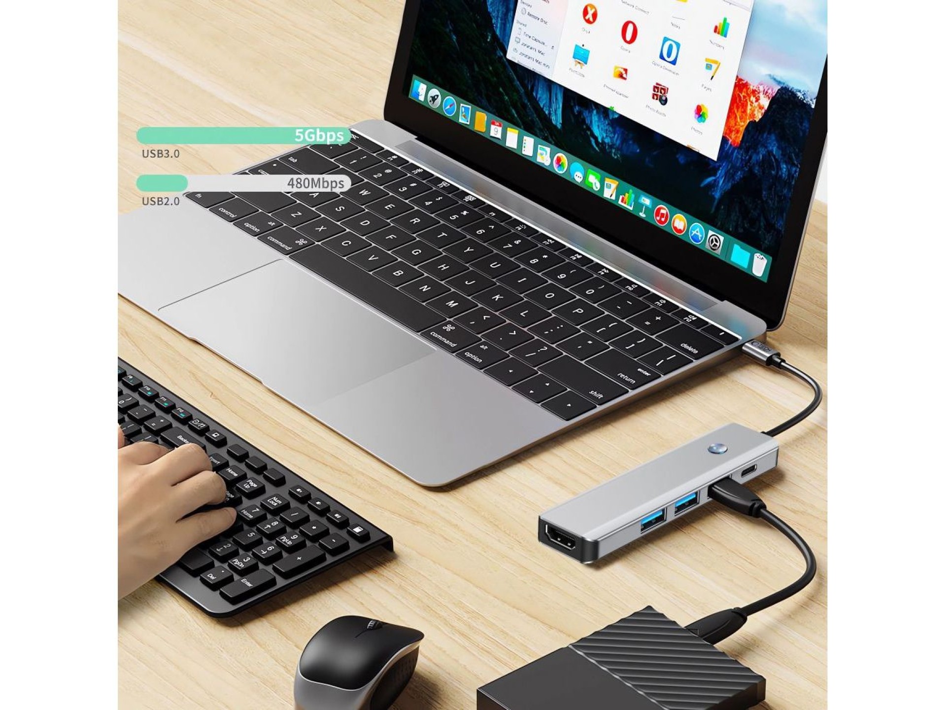 Tech-Protect HB01 HUB Adapter 5in1 USB-C + USB3.0 + HDMI 4K 60Hz + PD100W - gray