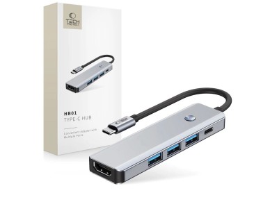 Tech-Protect HB01 HUB Adapter 5in1 USB-C + USB3.0 + HDMI 4K 60Hz + PD100W - gray