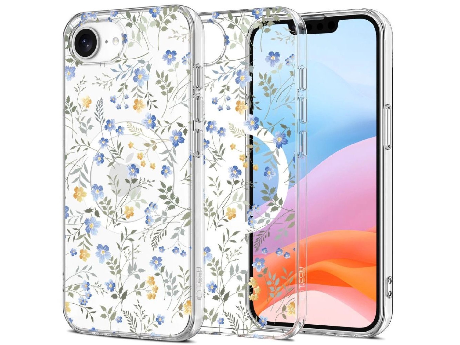 Capa Tech-Protect FlexAir MagSafe para iPhone 16e / 17e - Margaridas com Folhas