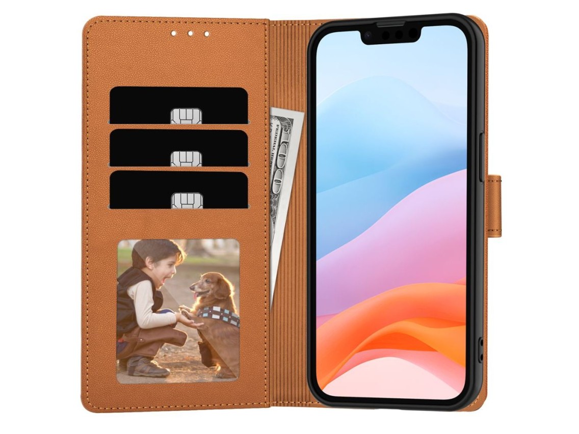 Funda tipo cartera Tech-Protect para iPhone 16e / 17e - Marrón