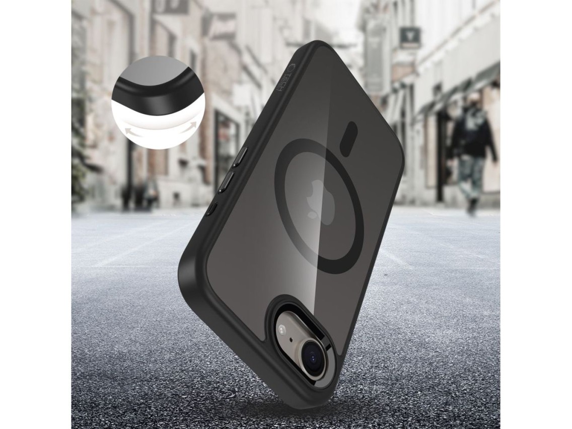 Capa Tech-Protect MagMat MagSafe para iPhone 16e / 17e - Preto-Transparente