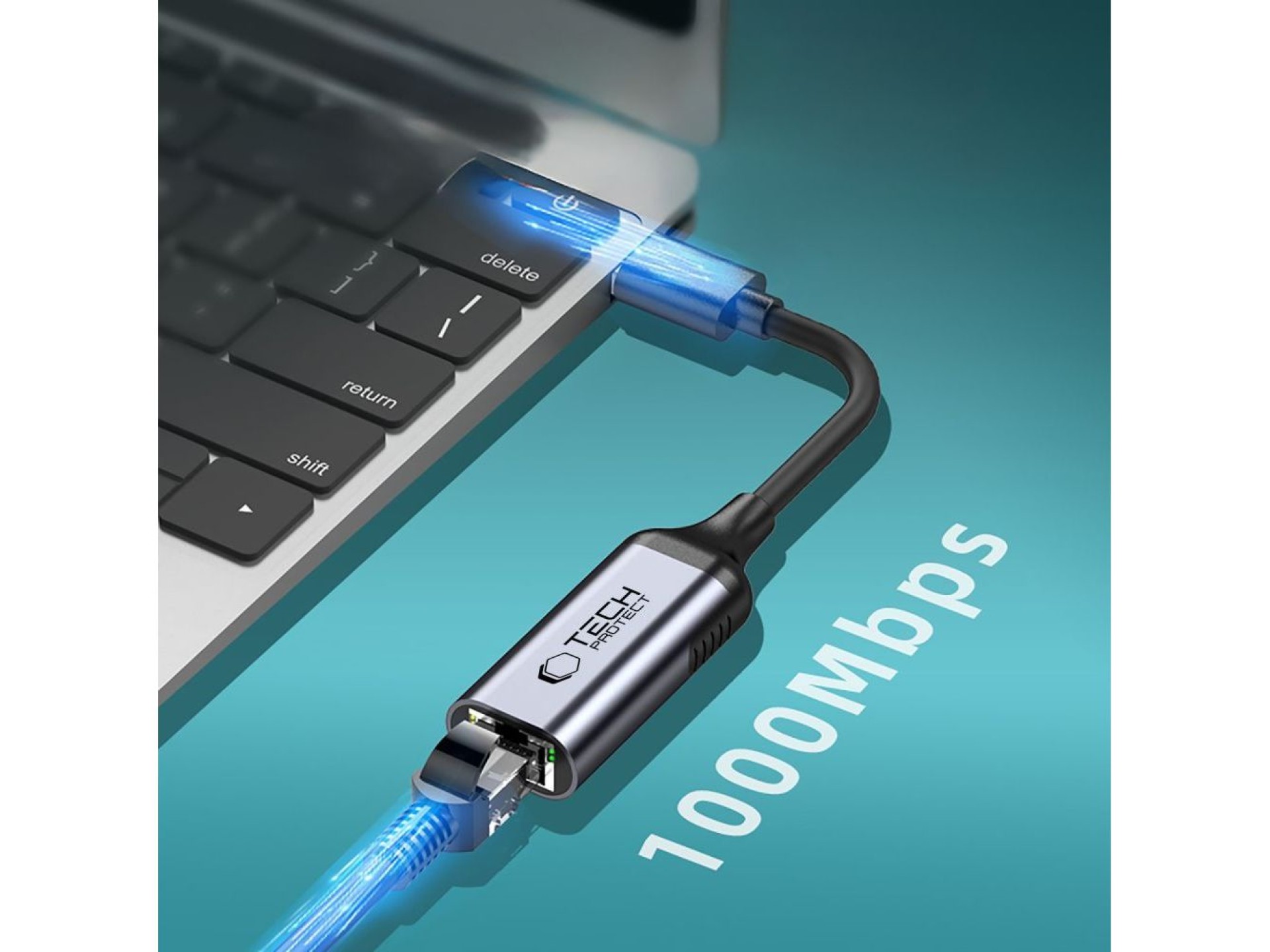 Adaptador Tech-Protect UltraBoost USB-A 3.0 / Ethernet RJ45 1000Mbps - Preto