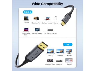 Tech-Protect UltraBoost USB-C to DisplayPort 1.4 8K 60Hz Cable 180cm - Black