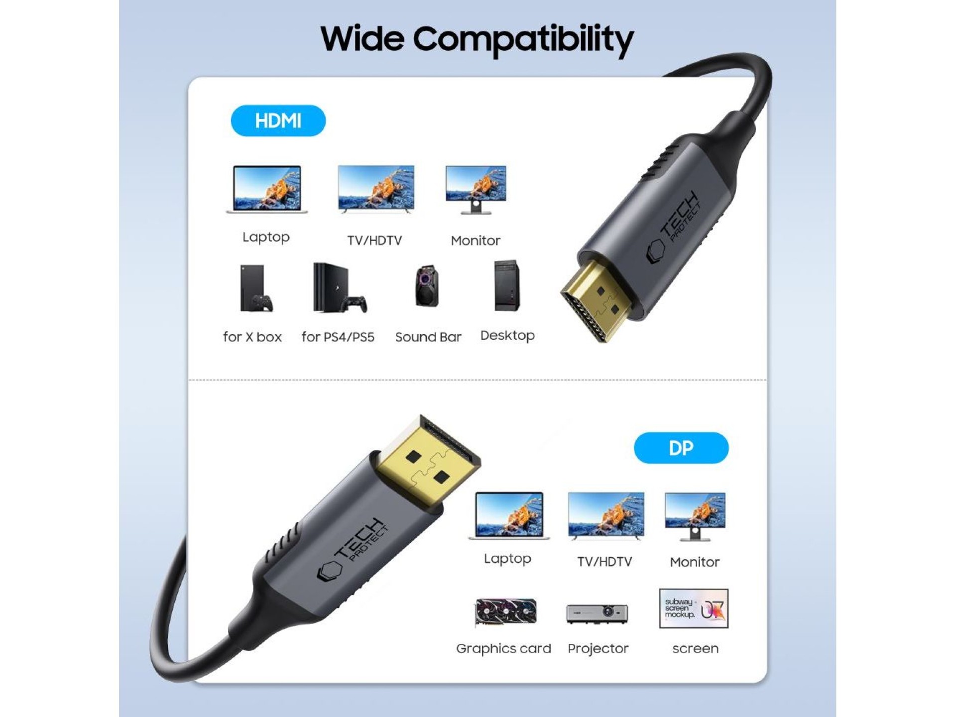 Cable Tech-Protect UltraBoost DisplayPort / HDMI 2.0 4K 60Hz 2m - Negro