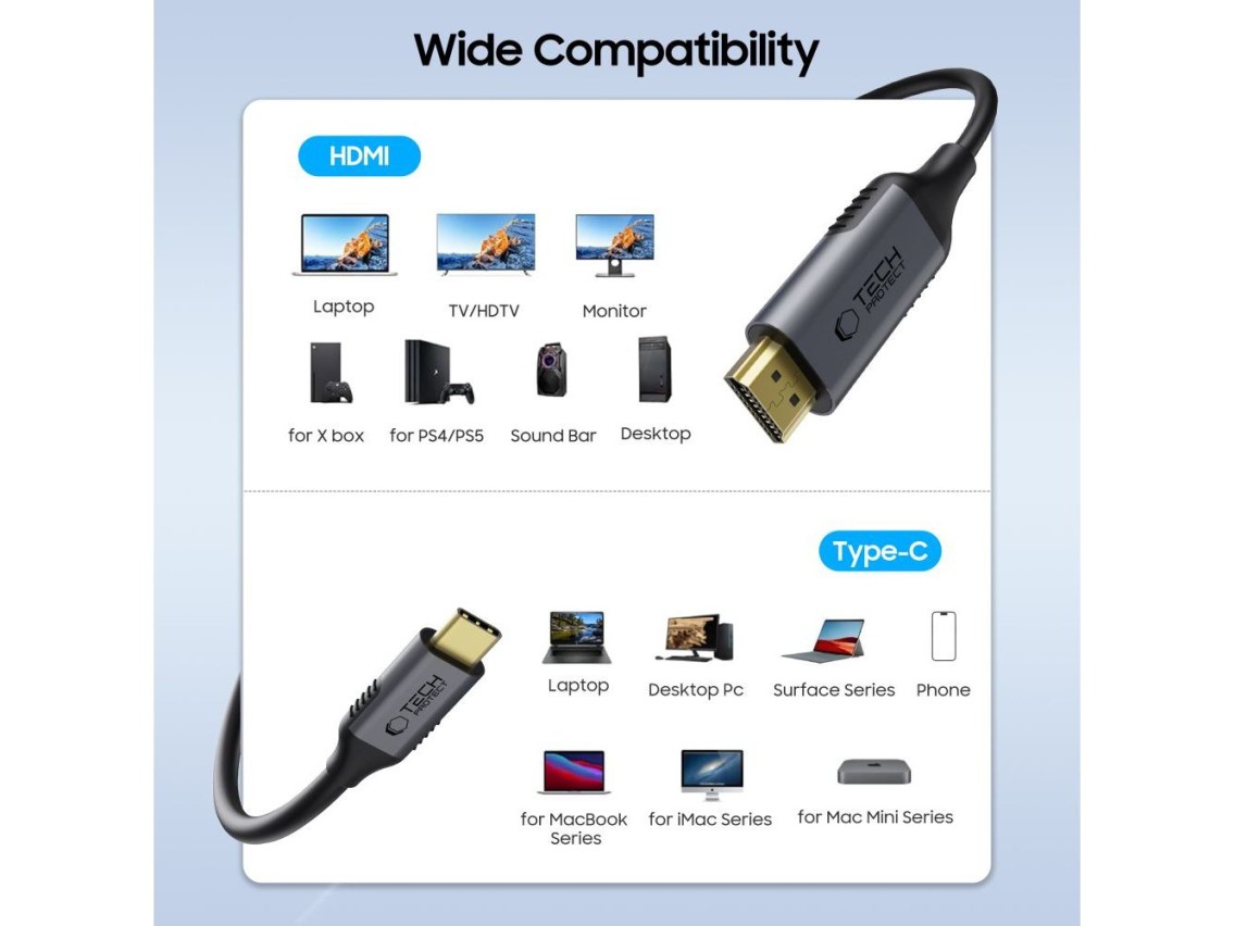 Tech-Protect UltraBoost USB-C / HDMI cable 60Hz 180cm - black