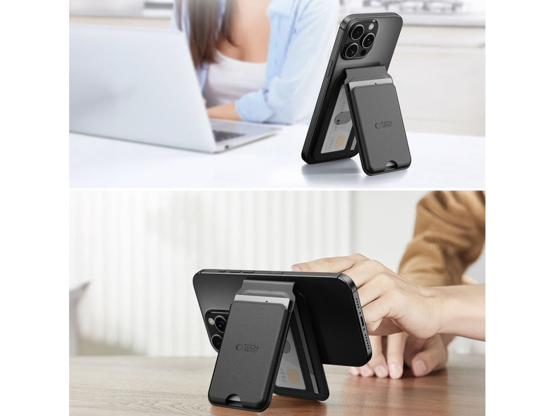 Capa universal Tech-Protect MagWallet Stand MagSafe - preta