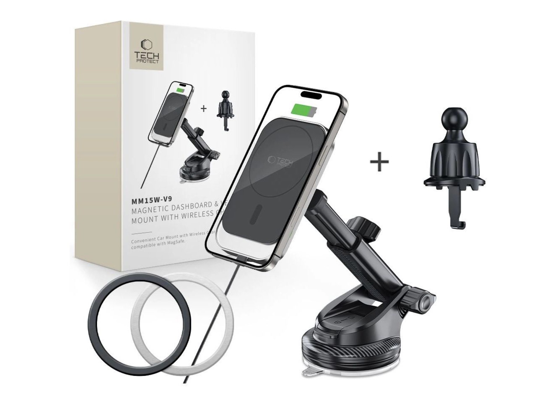 Soporte para coche Tech-Protect MM15W-V9 con MagSafe para salpicadero y rejilla de ventilación 15W -