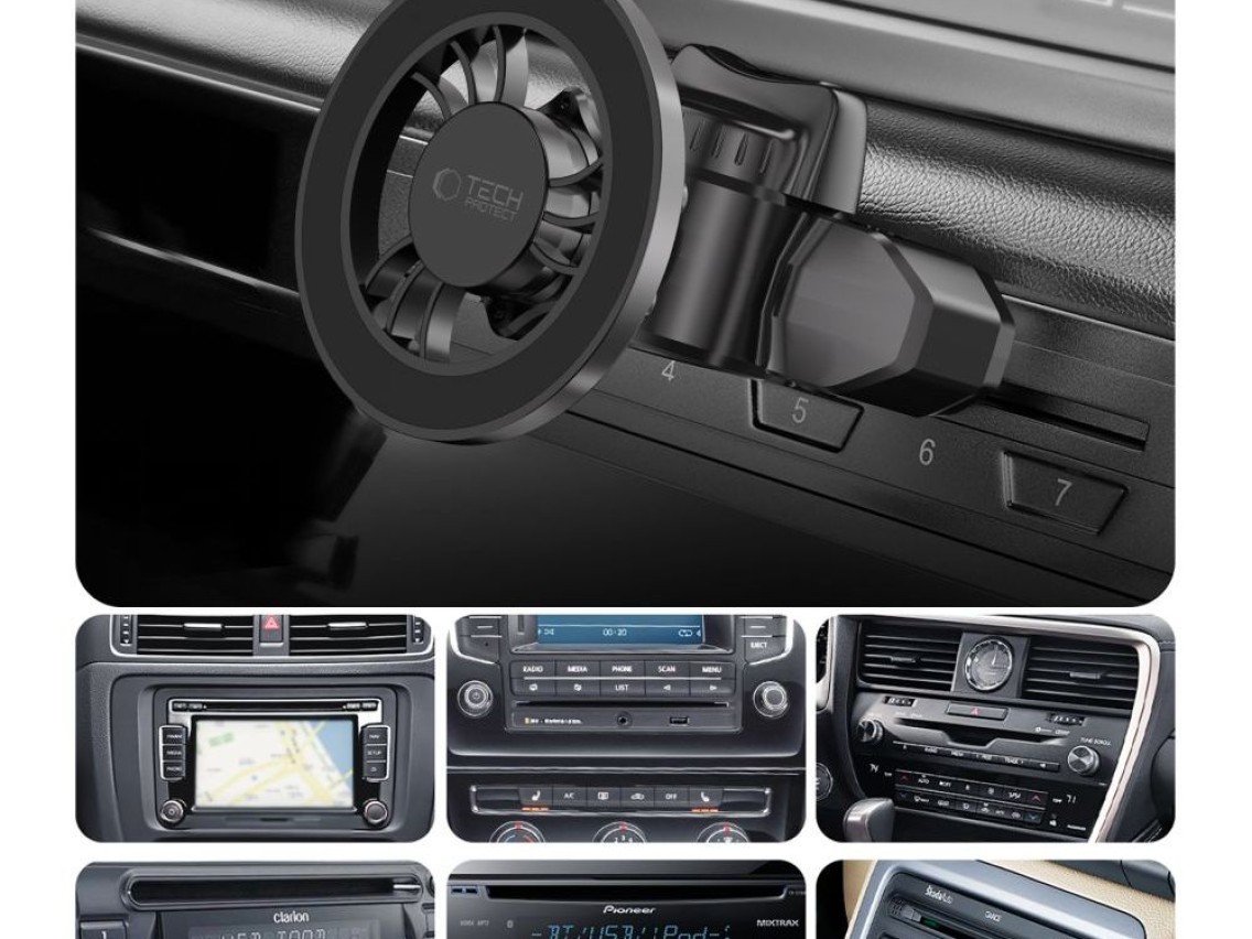 Suporte magnético para carro Tech-Protect N56 MafSafe com encaixe para CD - Preto