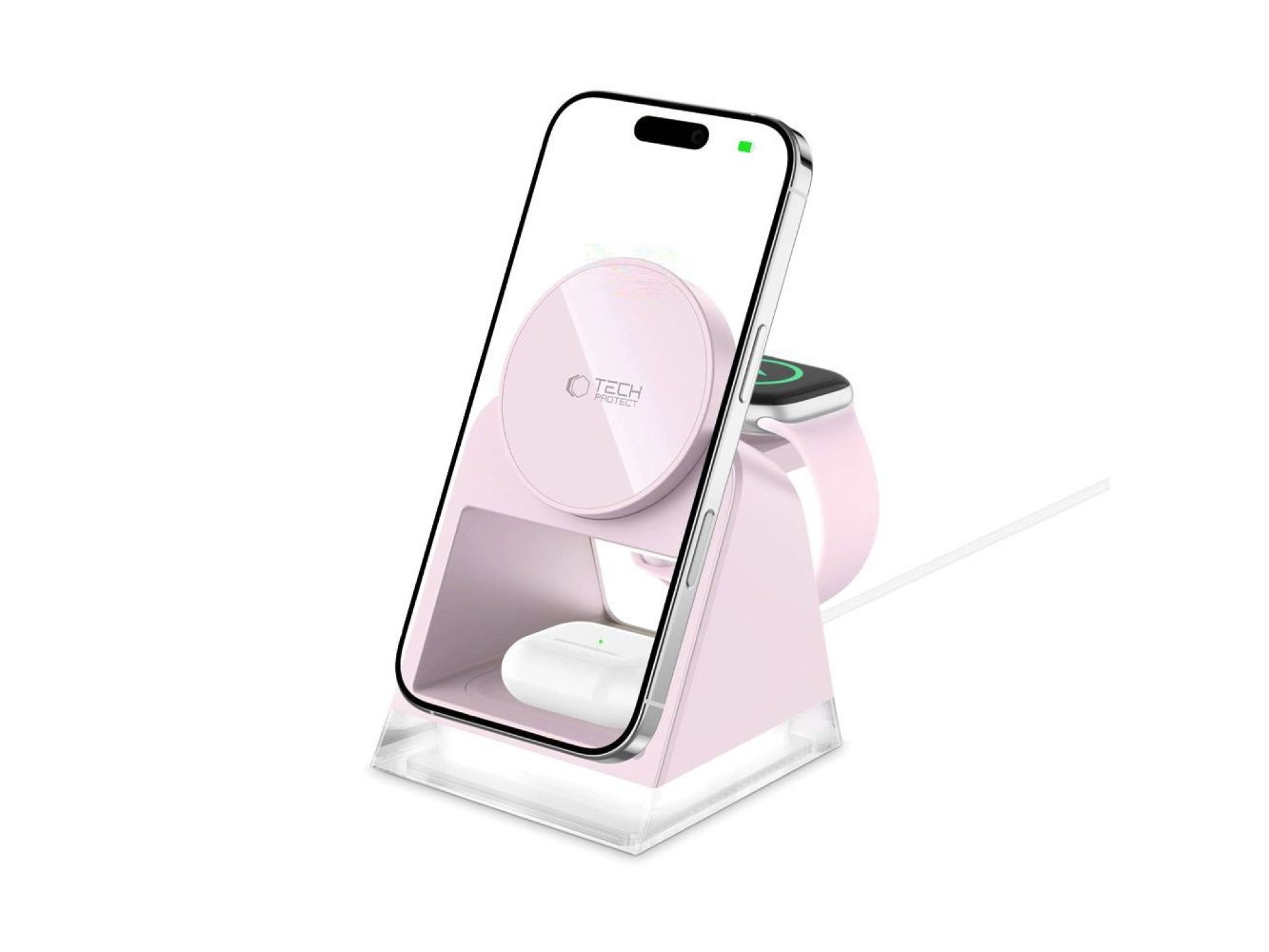 Cargador inductivo MagSafe 3 en 1 Tech-Protect QI15W-A43 - Rosa