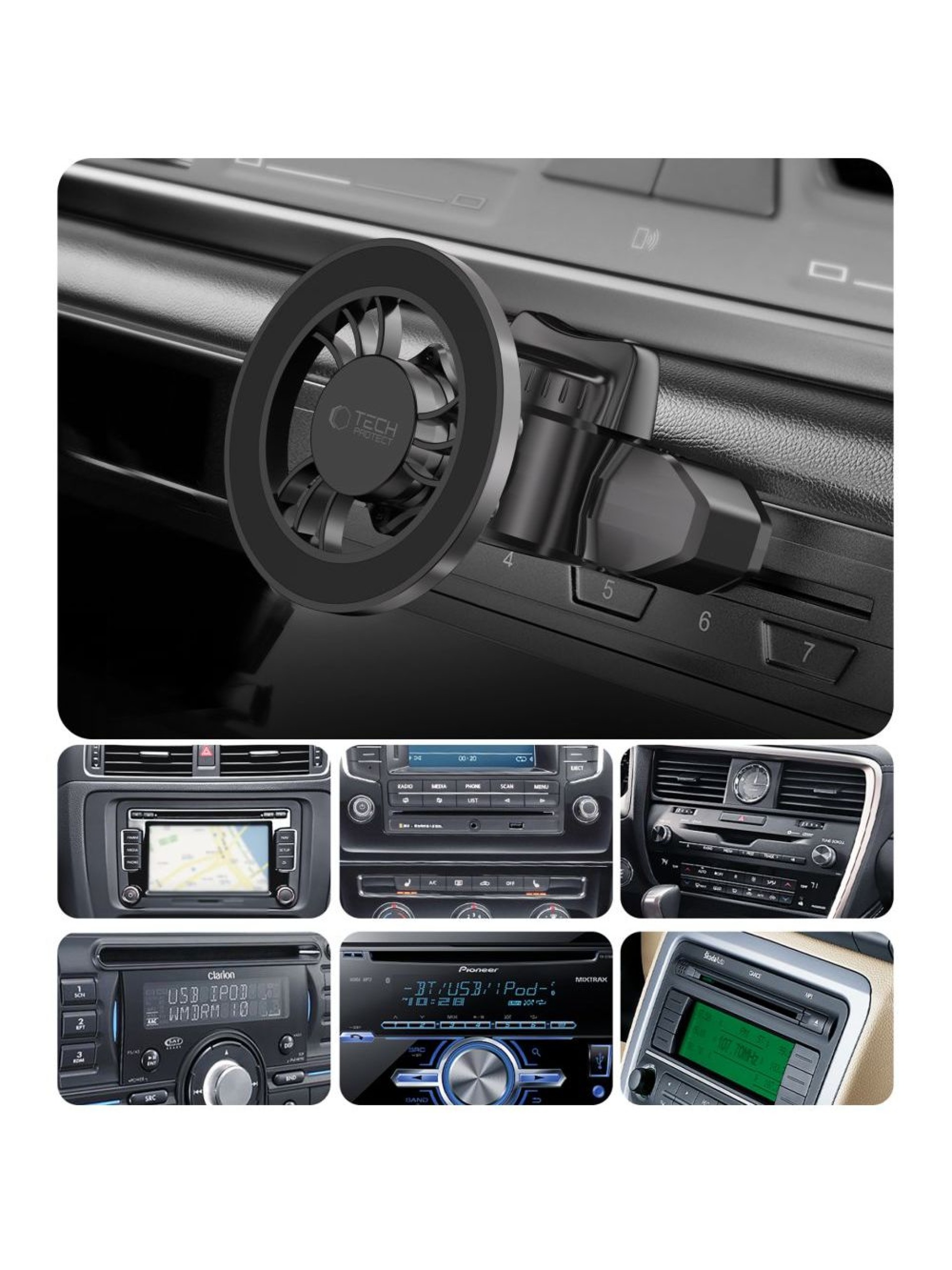 Suporte magnético para carro Tech-Protect N56 MafSafe com encaixe para CD - Preto