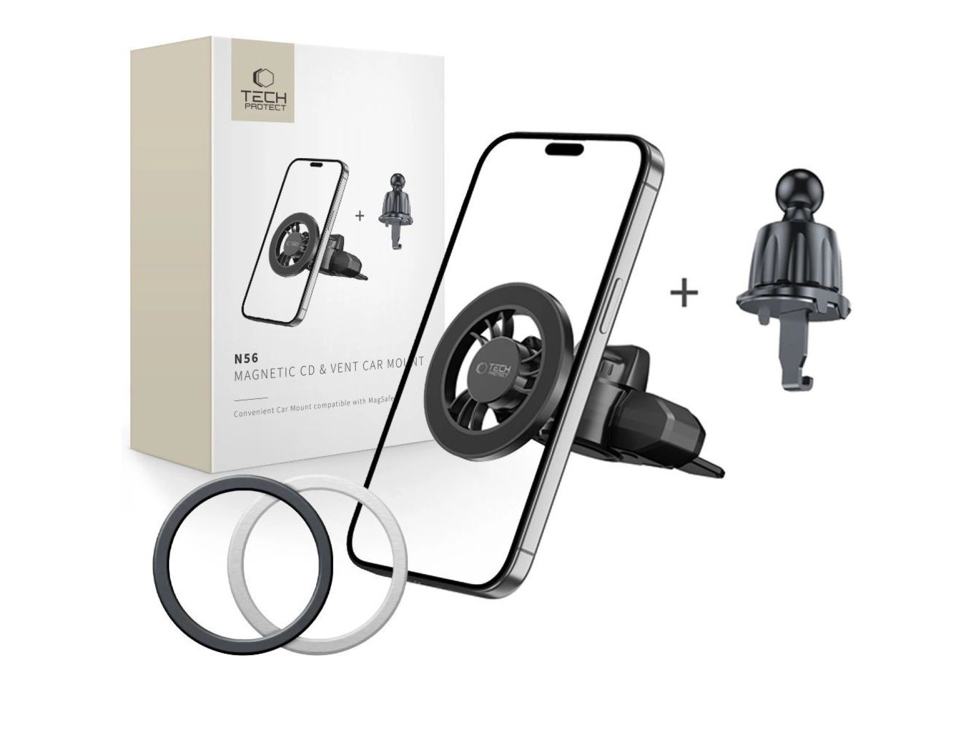 Suporte magnético para carro Tech-Protect N56 MafSafe com encaixe para CD - Preto