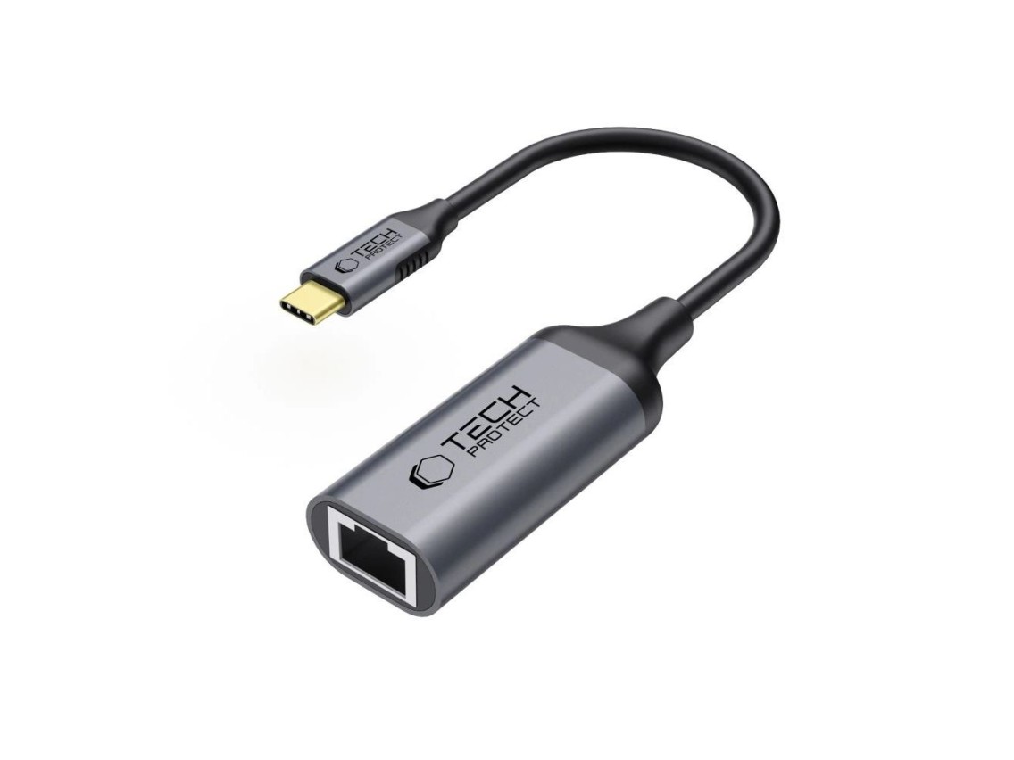 Adaptador Tech-Protect UltraBoost USB-C para Ethernet RJ45 1000Mbps - Preto