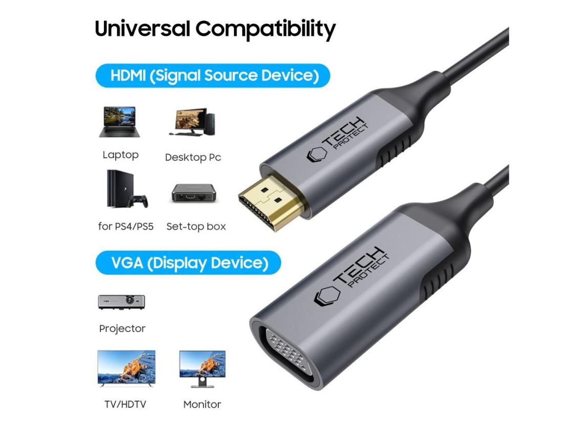 Tech-Protect UltraBoost HDMI / VGA FULL HD 60 Hz adapter - black