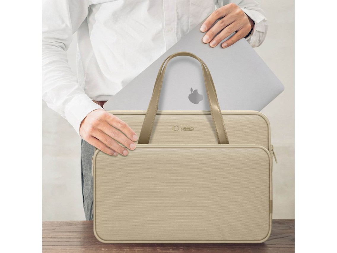Bolsa de transporte Tech-Protect para laptop de 15 a 16 polegadas - Bege