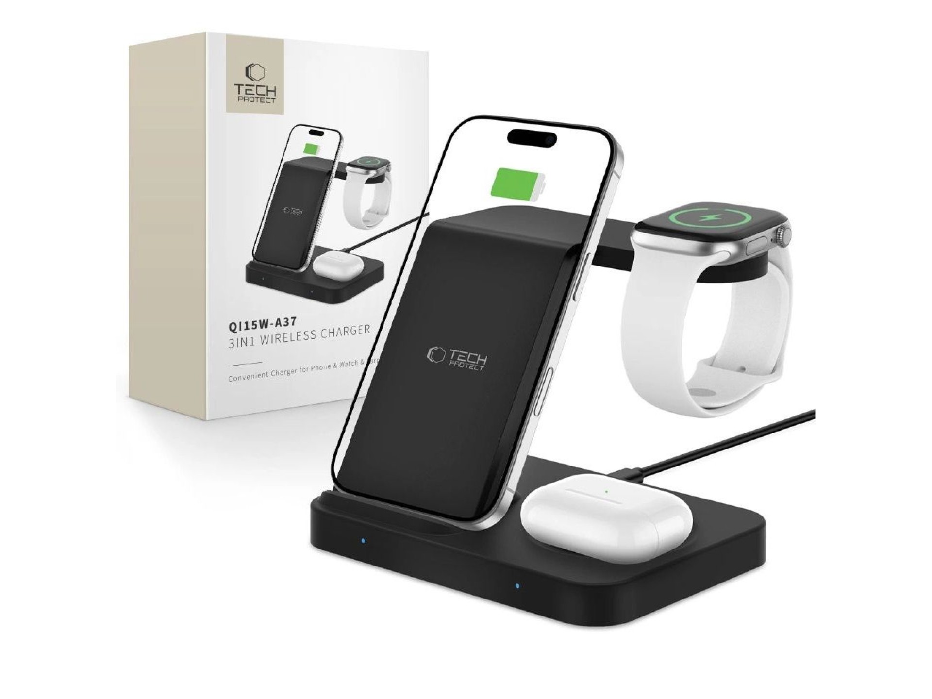 Tech-Protect QI15W-A37 3in1 Induction Wireless Charger 15W - Black