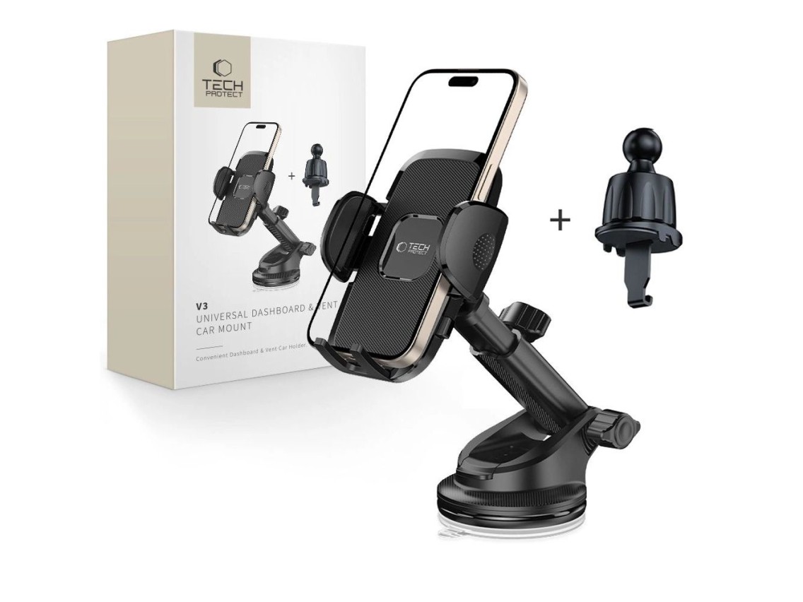 Suporte para carro Tech-Protect V3 para painel, para-brisa ou saída de ar - Preto